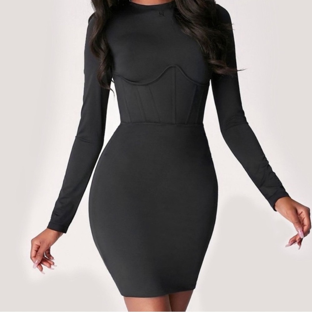 Meshki Medium Black Corset Bodycon Long sleeve Mini Dress